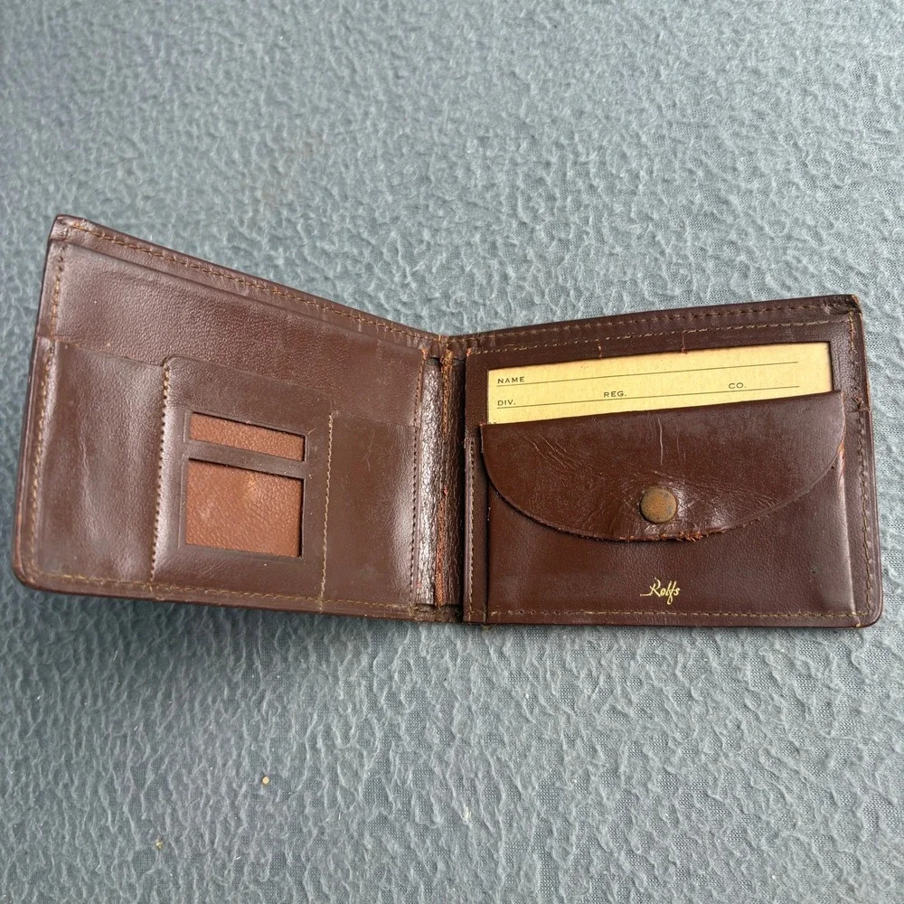 Vintage Rolfs Brown Leather Bifold Wallet USA Eagle Crest Embossed Coin Pouch
